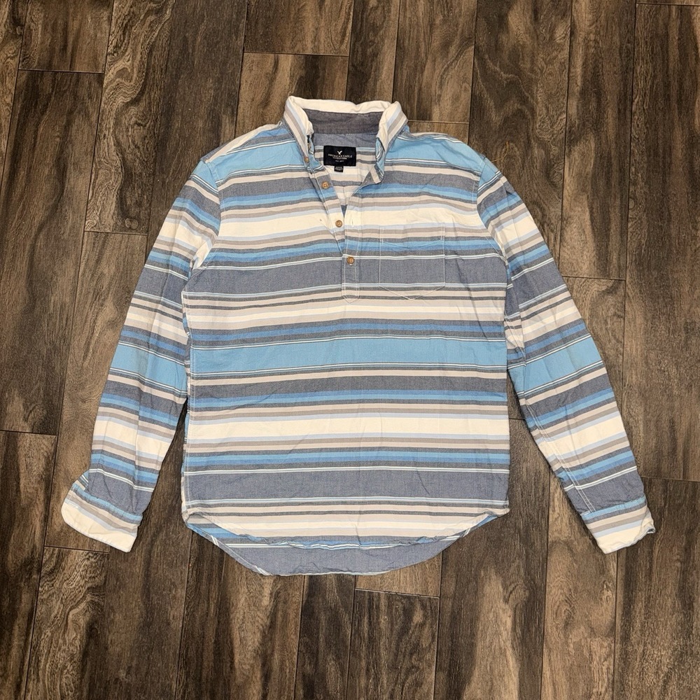 American Eagle Outfitters Striped Half-Button Casual Shirt Men's Medium Relaxed